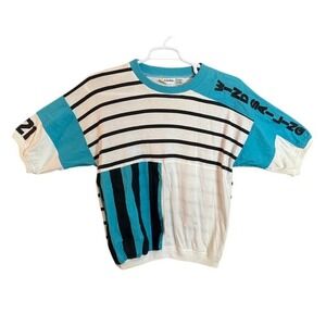 Vintage Justin Blake Striped Colorblock Sweatshirt Teal Black White Size M
